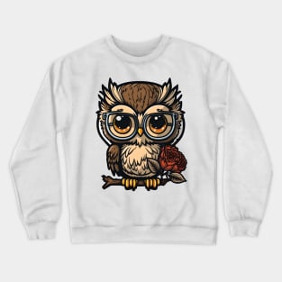 Owl with a Rose Crewneck Sweatshirt